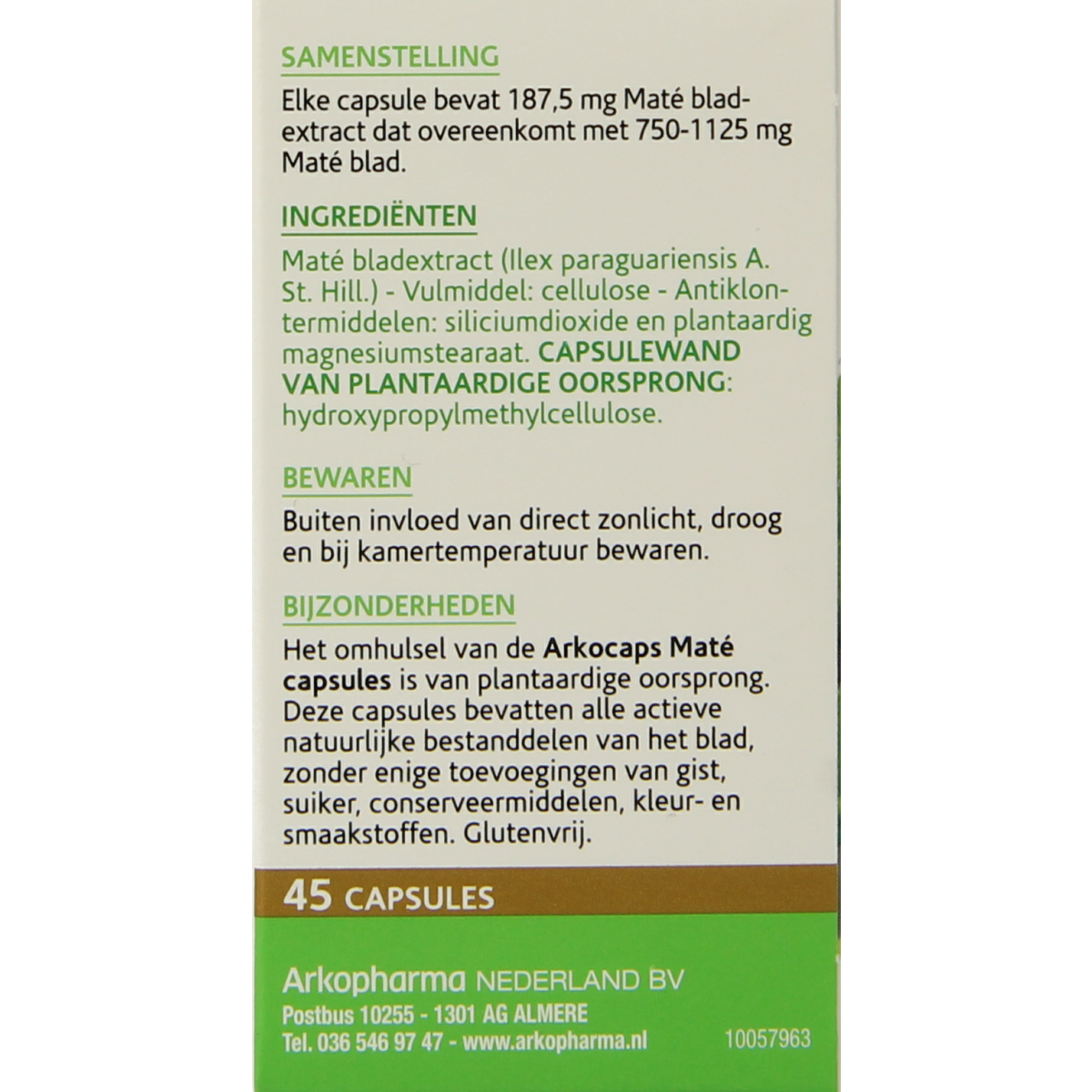 Arkocaps Mate herbal capsules in a blister pack, showing the green and white capsule packaging from the Arkocaps brand.
