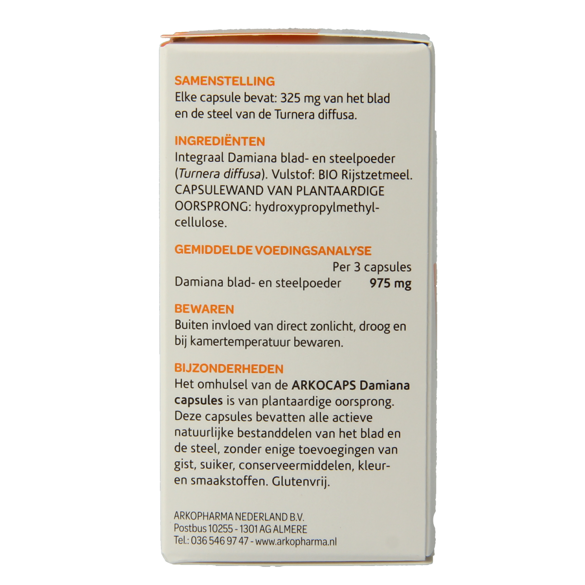 Arkocaps Damiana herbal capsules in a blister pack, part of Arkocaps' herbal supplement line for natural health support.