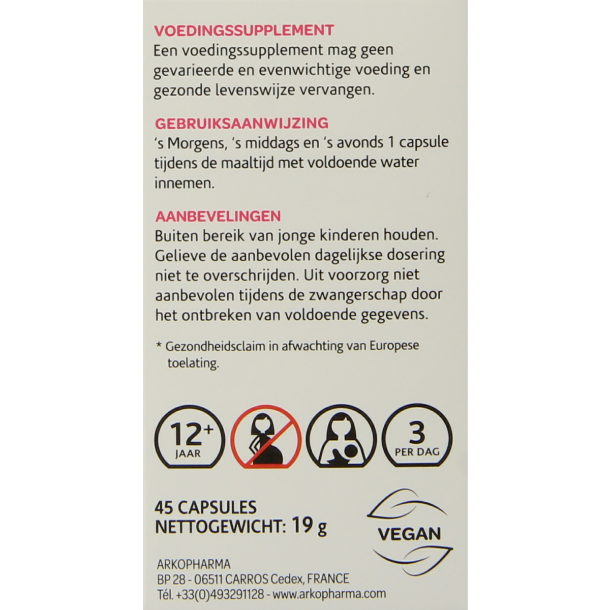 Arkocaps Vrouwenmantel herbal capsules in a blister pack, natural supplement for women's health by Arkocaps.