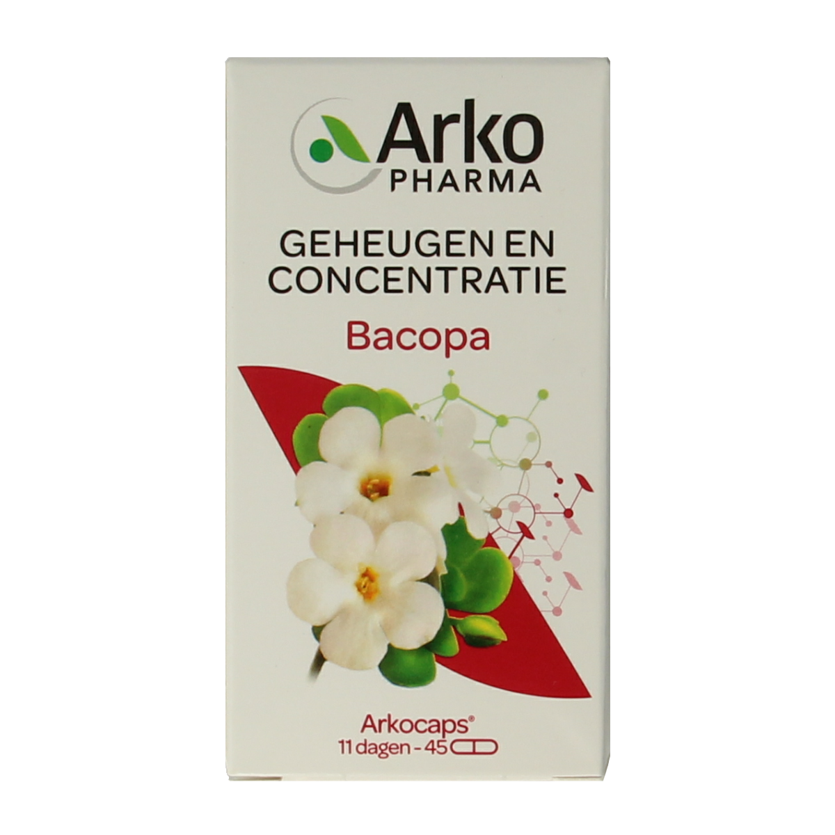 Arkocaps Bacopa herbal capsules in a bottle, part of Arkocaps Kruidenpreparaten supplement line.