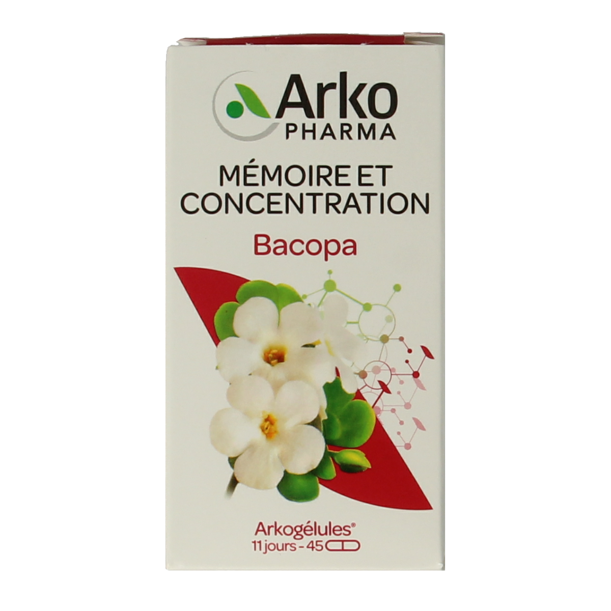 Arkocaps Bacopa herbal capsules in a bottle, dietary supplement for cognitive support, branded Arkocaps Kruidenpreparaten.