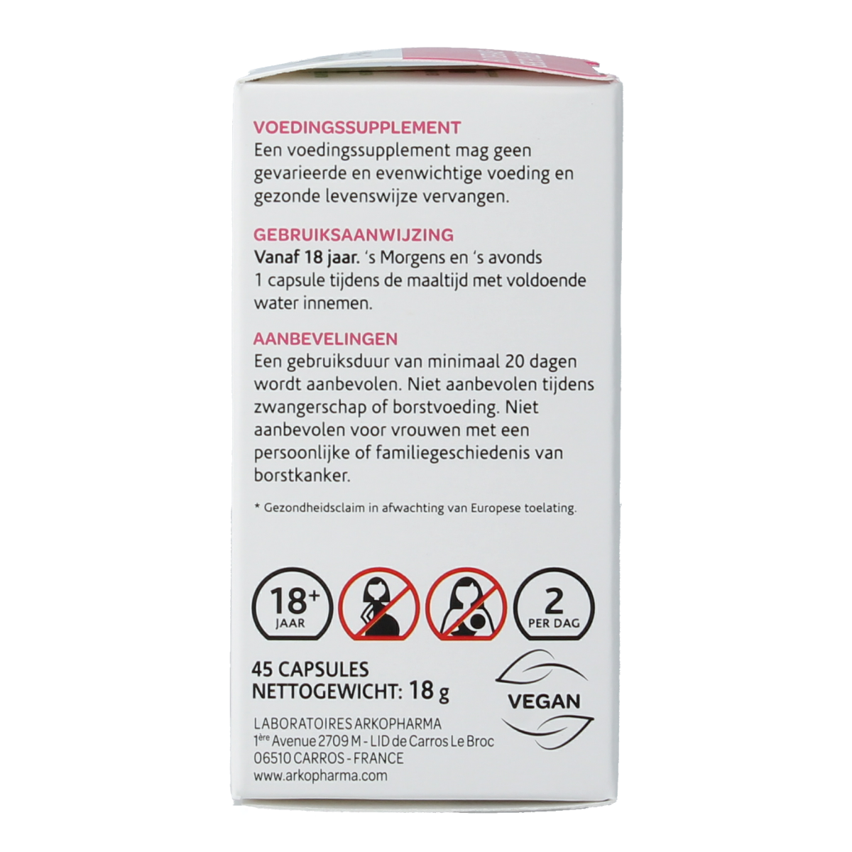 Arkocaps Rode klaver capsules in a bottle, herbal supplement from Arkocaps, used for natural health support.