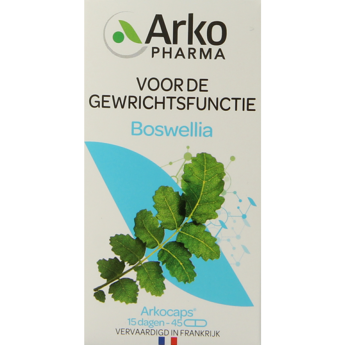 Arkocaps Boswellia capsules in a container, herbal supplement by Arkocaps, used for joint and immune health.