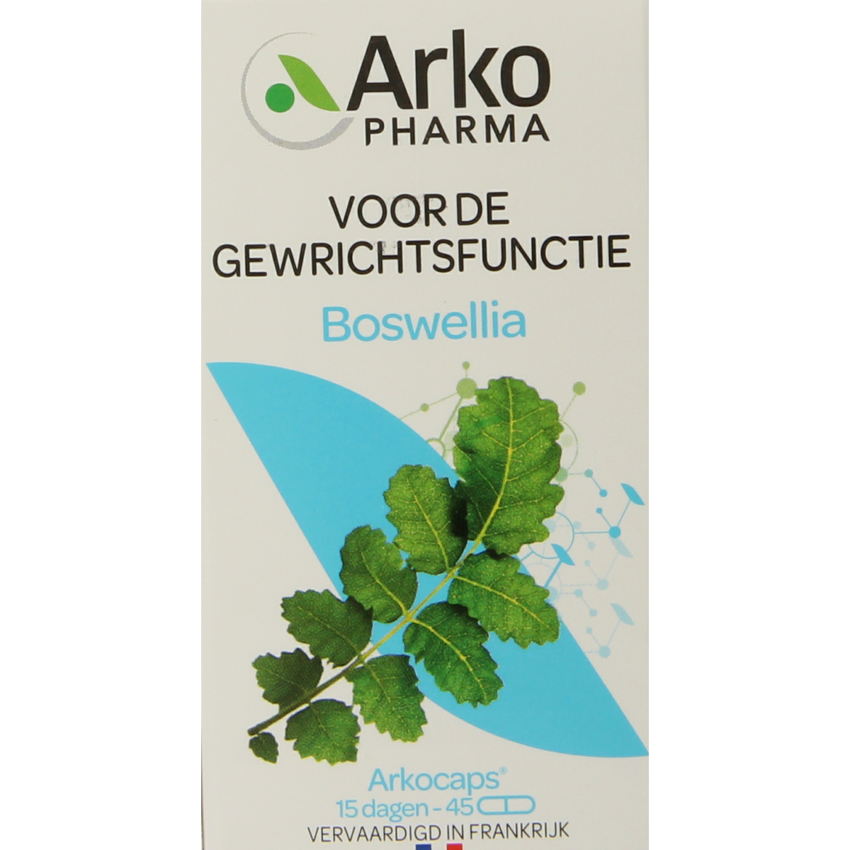 Arkocaps Boswellia herbal capsules in a blister pack, natural supplement by Arkocaps for joint support and inflammation relief.