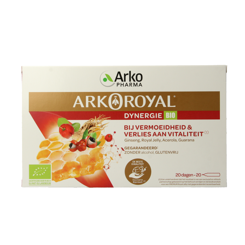 Arko Royal Dynergie Bio herbal extract in a box of 20 ampoules, natural herbal supplement from Arko Royal.