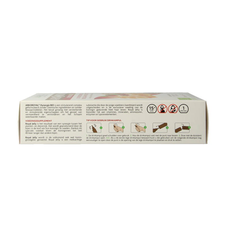 Arko Royal Royal Dynergie Bio herbal supplement in a box with 20 ampoules, natural herbal remedy by Arko Royal.