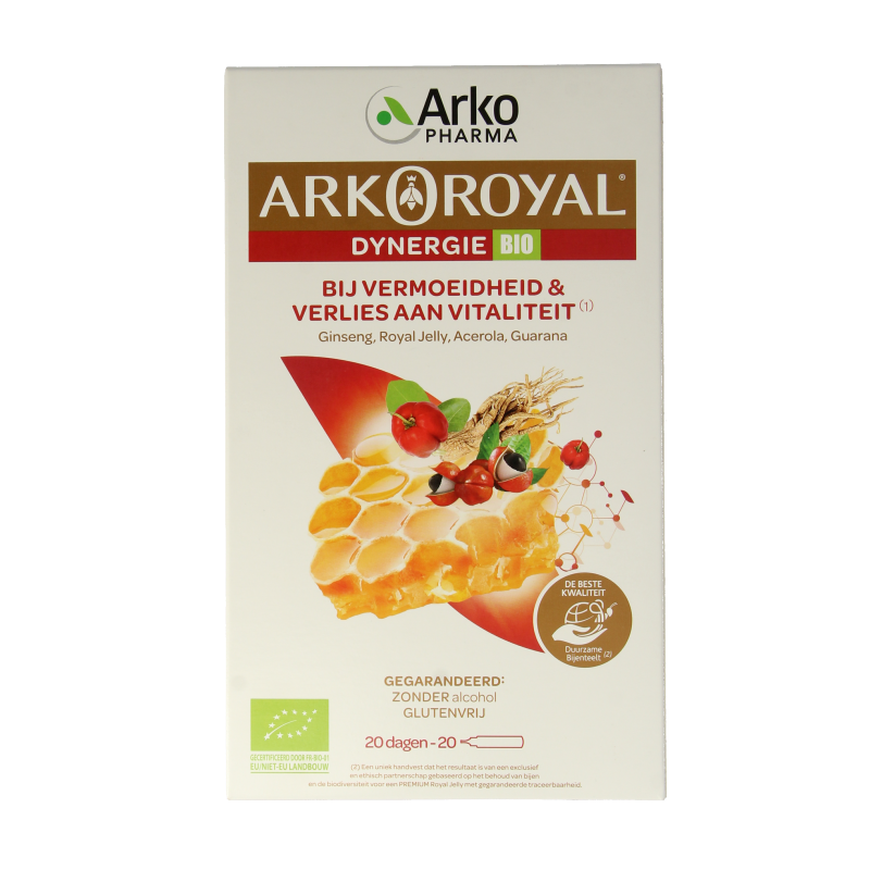 Arko Royal Royal Dynergie Bio herbal supplement in 20 ampoules, natural herbal remedy for wellness.