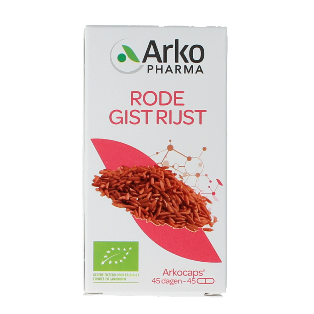 Arkocaps Rode Gist Rijst bio capsules in a bottle, herbal supplement from Arkocaps, natural herbal product for health support.