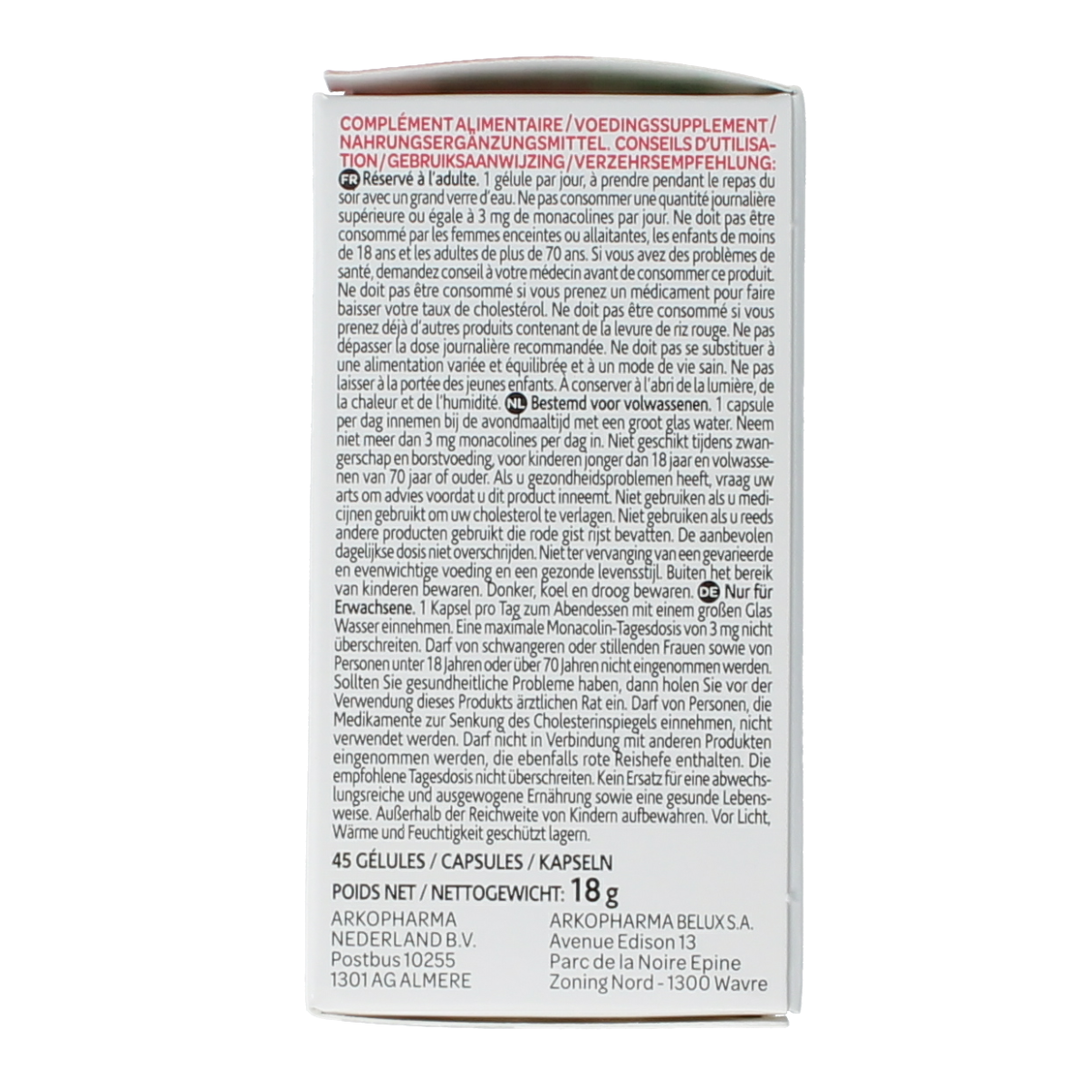Arkocaps Rode Gist rijst bio capsules in a bottle, herbal supplement for health and wellness, produced by Arkocaps.