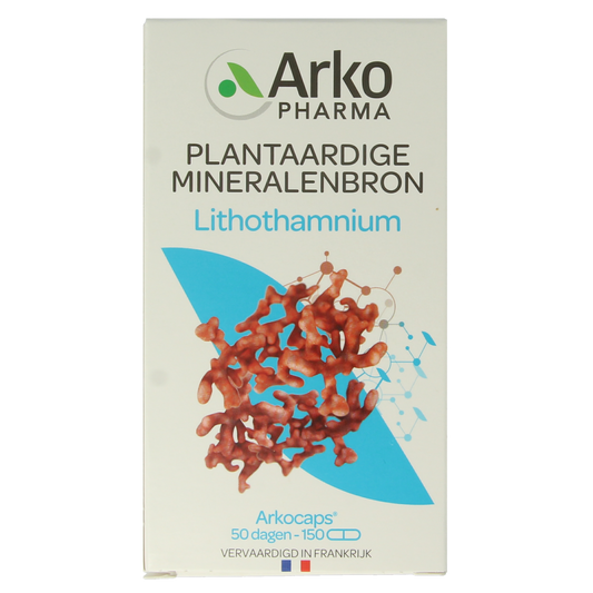 Arkocaps Lithothamnium vegetarian capsules in a bottle, herbal supplement for mineral support, brand Arkocaps.