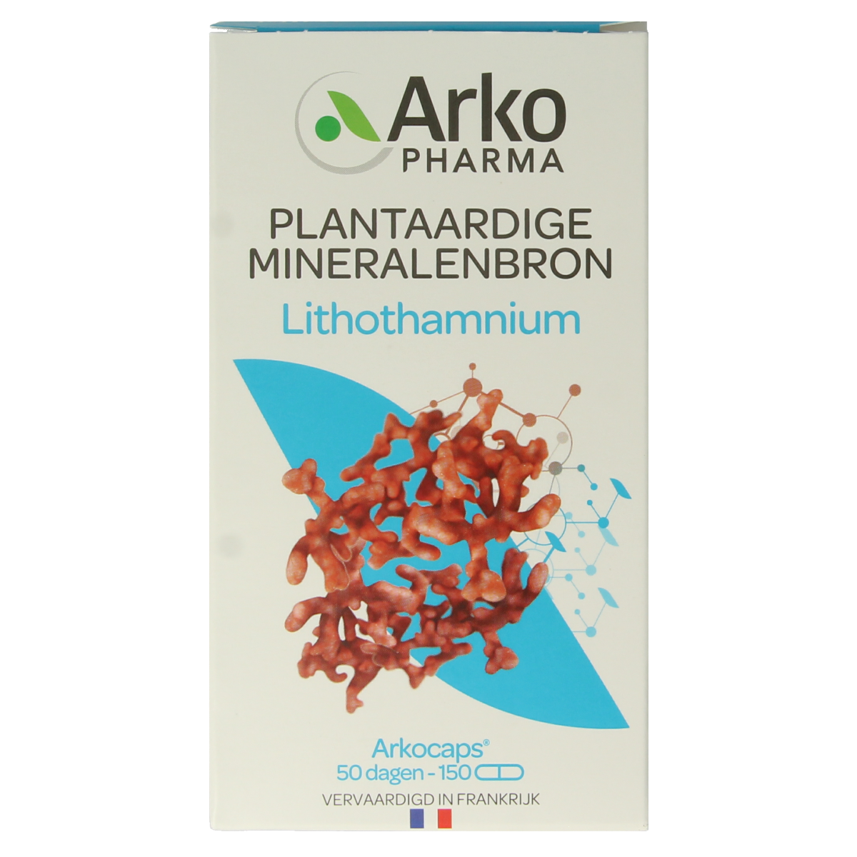 Arkocaps Lithothamnium vegetarian capsules from Arkocaps, showing the herbal supplement packaging and capsules.
