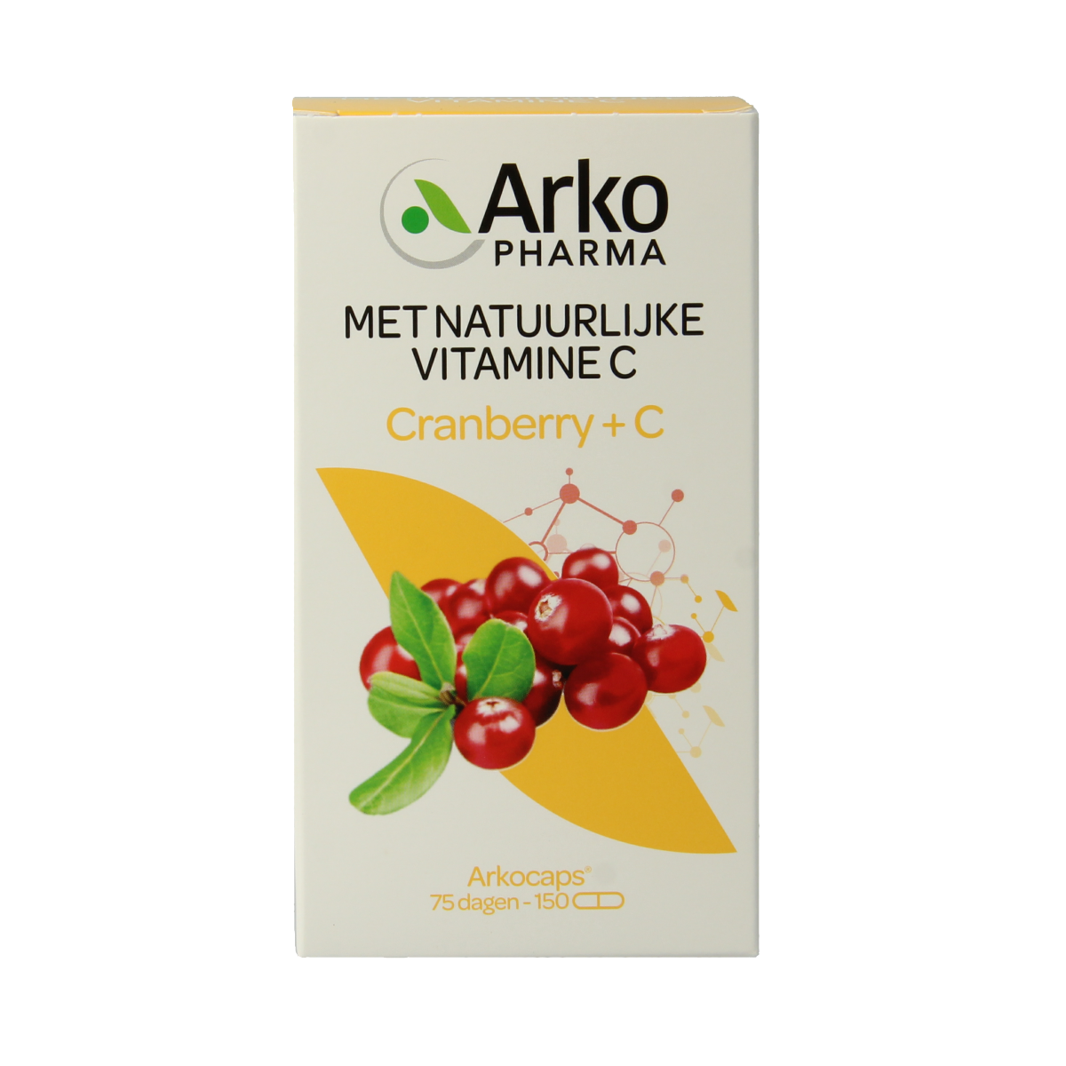 Arkocaps Cranberry and Vitamin C capsules in a bottle, herbal supplement by Arkocaps for immune support and urinary health.