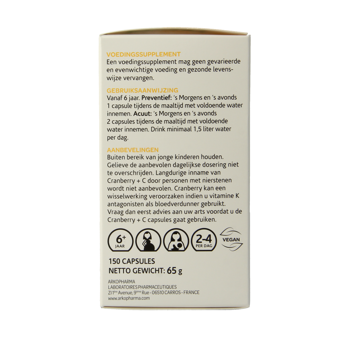Arkocaps Cranberry and Vitamin C capsules in a bottle, herbal supplement by Arkocaps for immune support.
