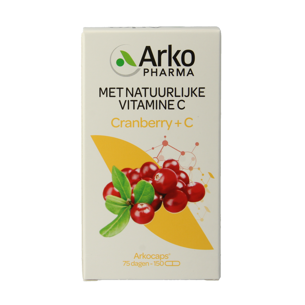 Arkocaps Cranberry and Vitamin C capsules in a bottle, herbal supplement for urinary health and immune support.