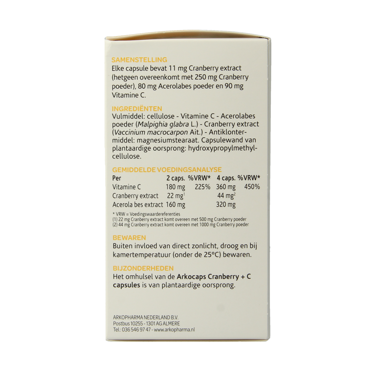 Arkocaps Cranberry and Vitamin C capsules in a bottle, herbal supplement by Arkocaps for immune support.