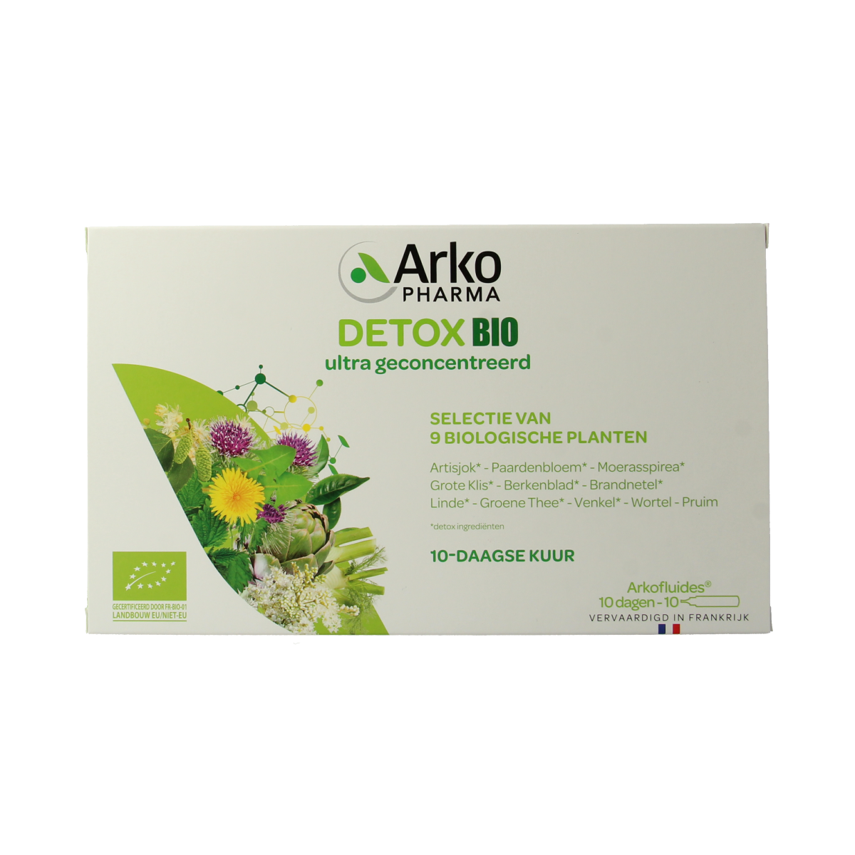 Arkofluids Detox drink ampoules 15ml, organic herbal preparation, ten ampoules, natural herbal remedy for detoxification.