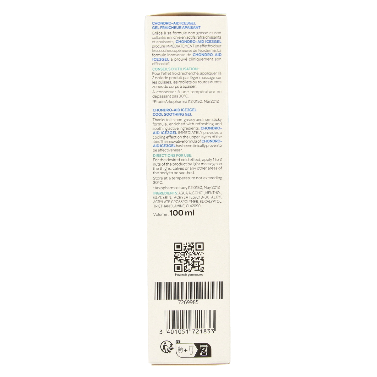 Arkopharma Ice 3 gel for muscle and joint care, 100ml, soothing gel for muscle and joint relief.