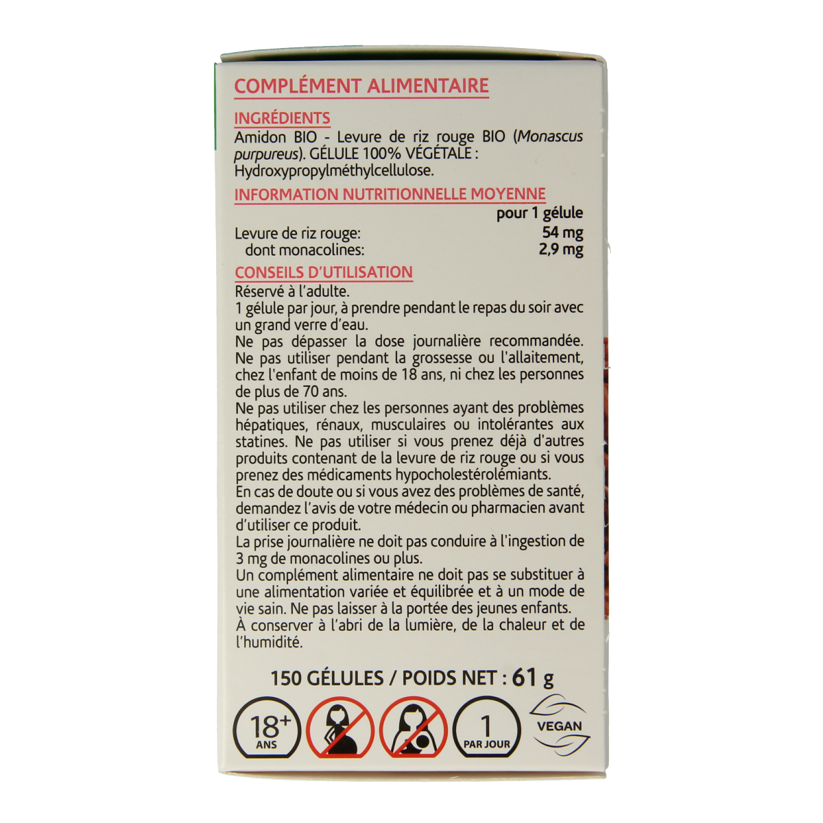 Arkocaps Rode Gist Rijst bio capsules in a blister pack, herbal supplement by Arkocaps for supporting healthy digestion.