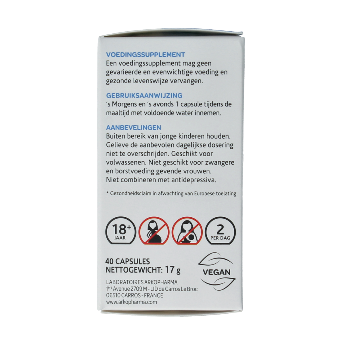 Arkocaps Griffonia capsules in a bottle, herbal supplement for mood and sleep support, by Arkocaps.