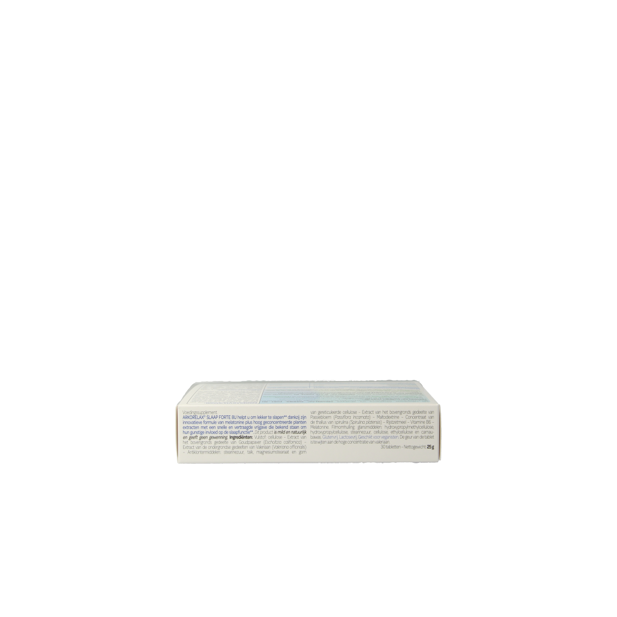 Arkorelax Slaap forte herbal supplement in a white bottle with tablets, designed to promote restful sleep.