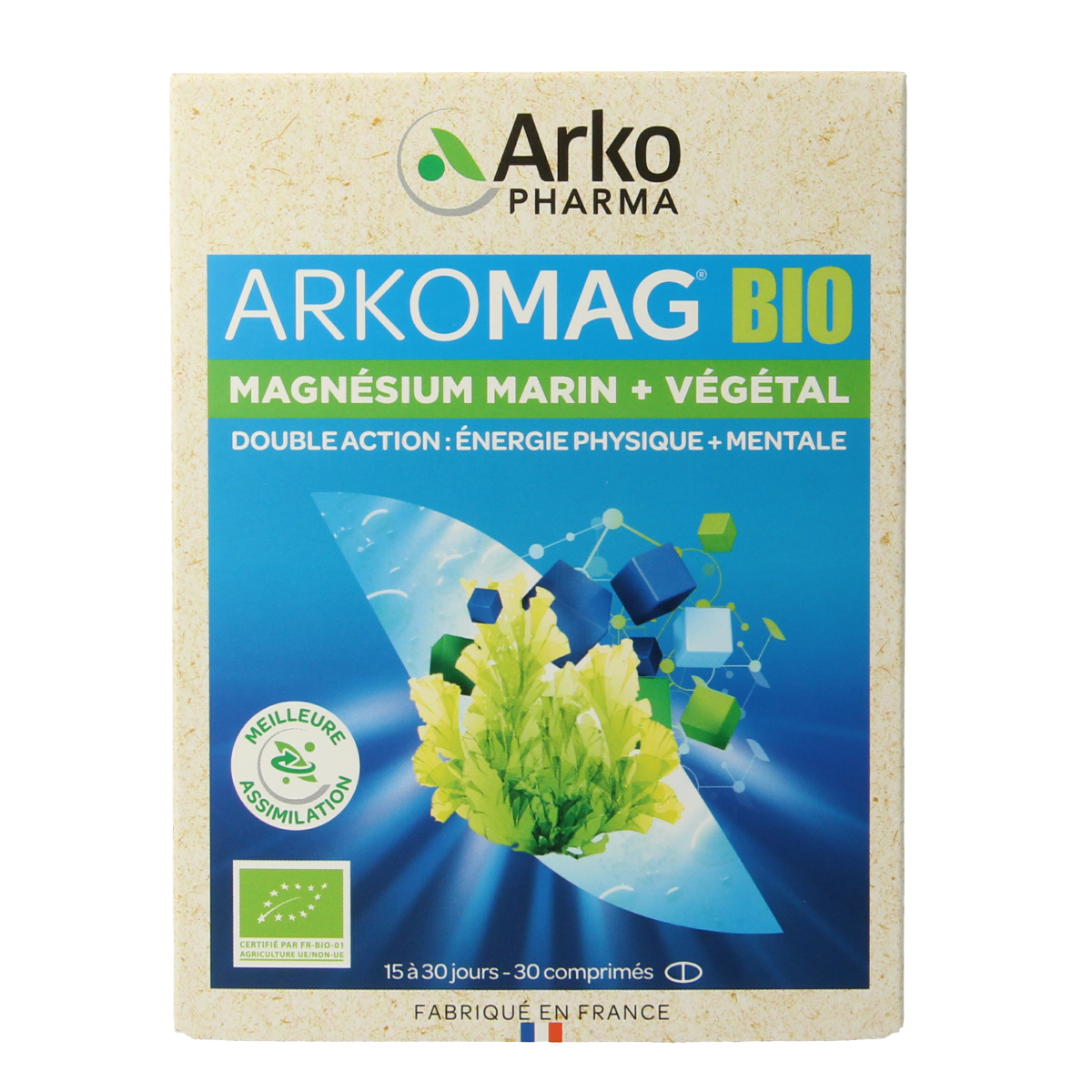 Arkovital Magnesium bio 30 tablets, natural mineral supplement in blister pack, designed to support muscle and nerve health.