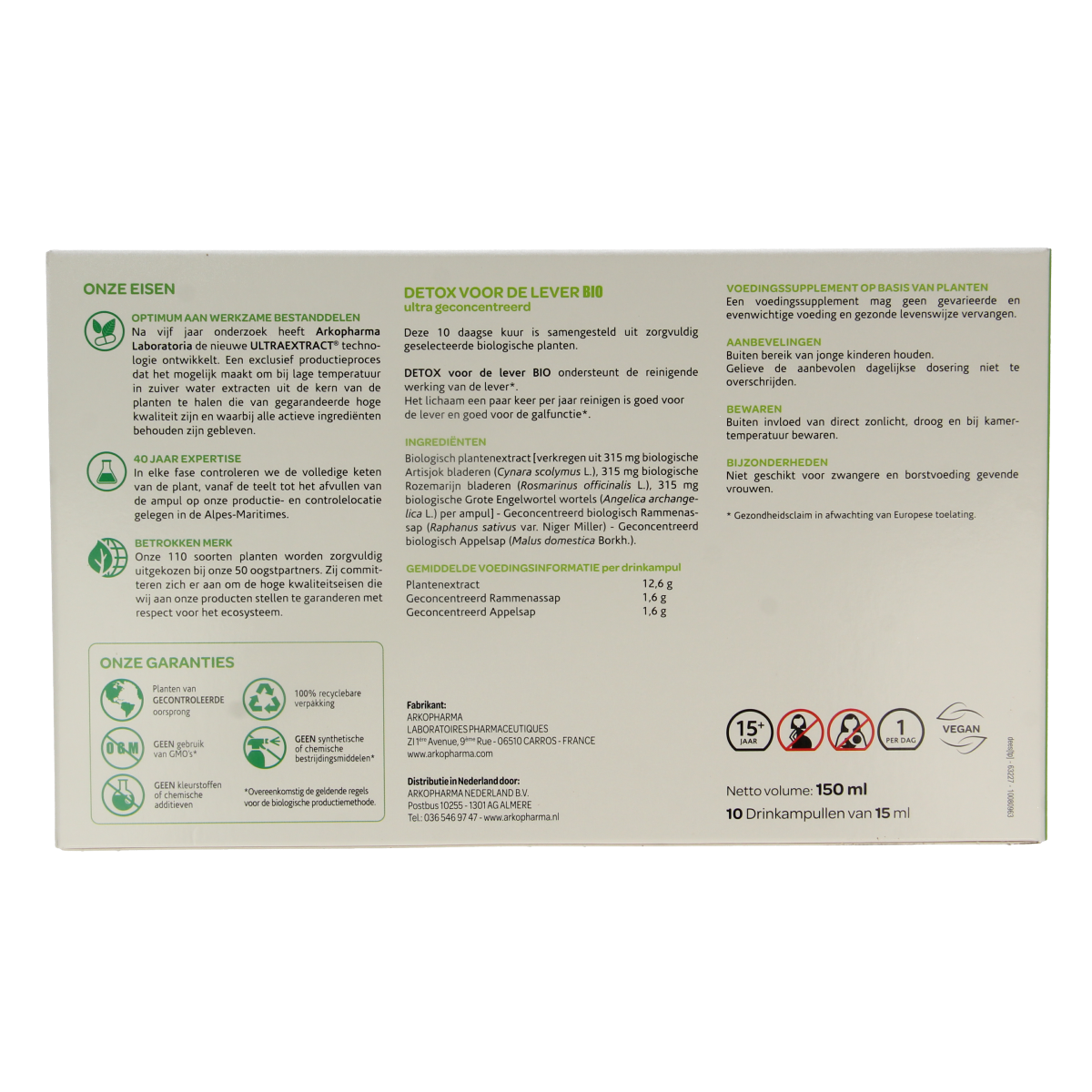 Arkofluids Detox Lever Bio herbal supplement in a 10-ampoule package, natural herbal remedy for detox and wellness.