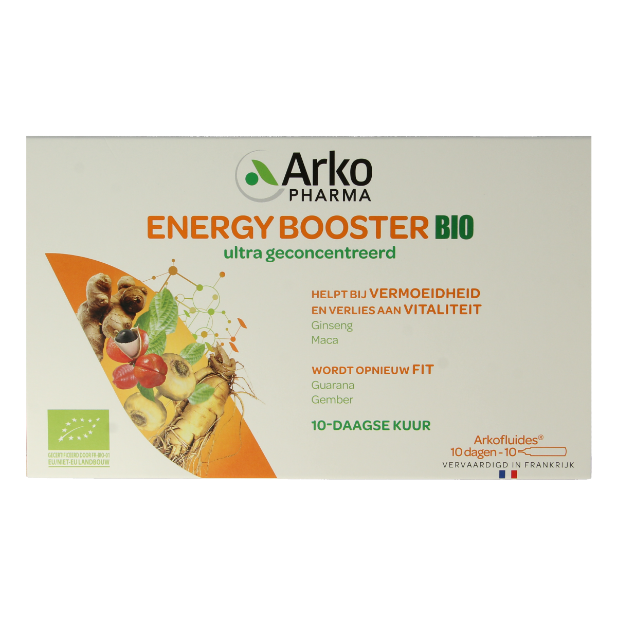 Arkofluids Energy booster bio herbal ampoules, 10-pack, natural herbal supplement for increased vitality and energy.