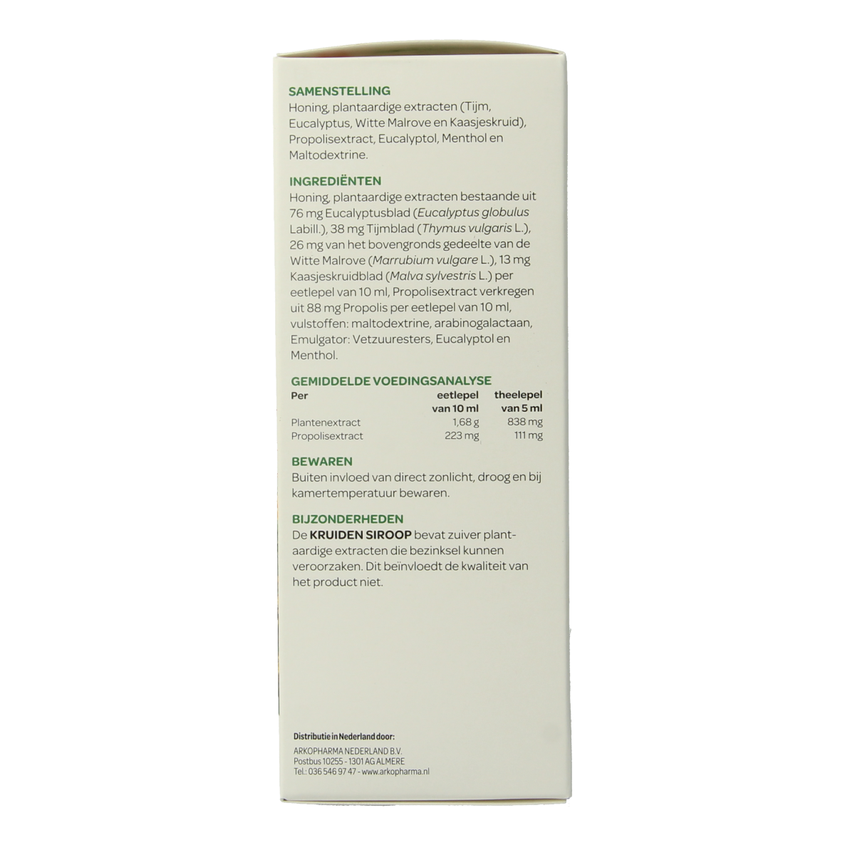 Arkopharma Kruidenpreparaten Kruidensiroop in 150ml bottle with herbal ingredients and natural remedy packaging.