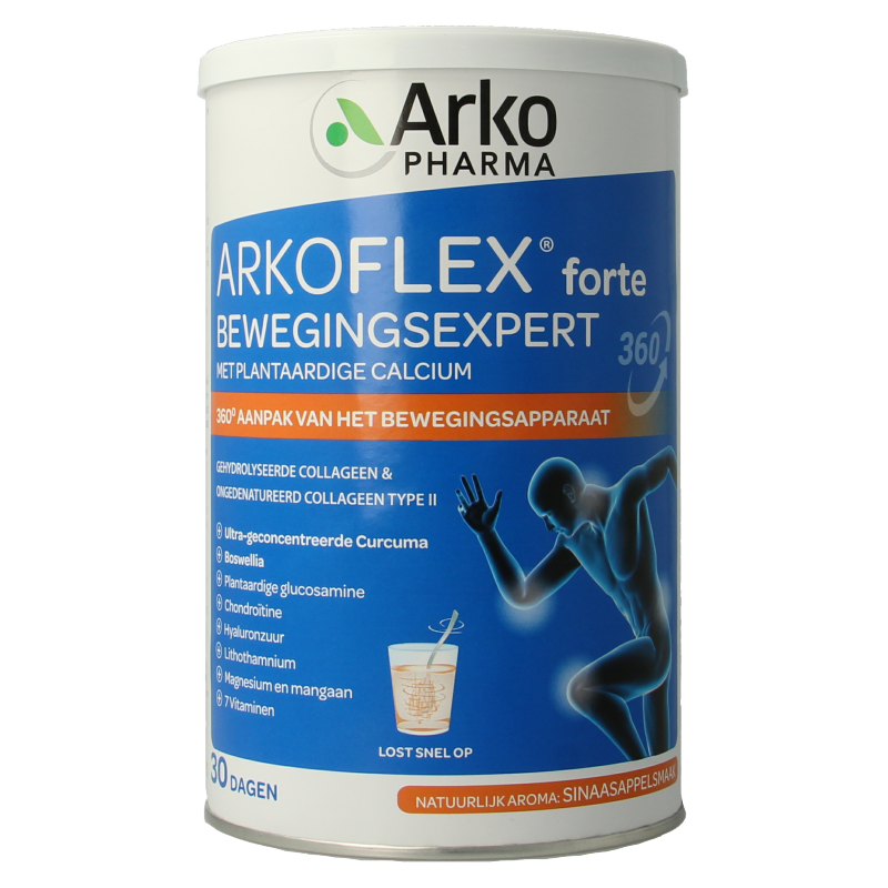 Arkoflex Arkoflex Forte mineral supplement powder in a 390g container, displayed in a natural setting with packaging visible.