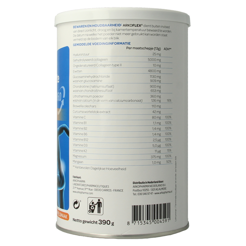 Arkoflex Arkoflex Forte mineral supplement powder in 390g jar, featuring a colorful label with natural ingredients and product details.