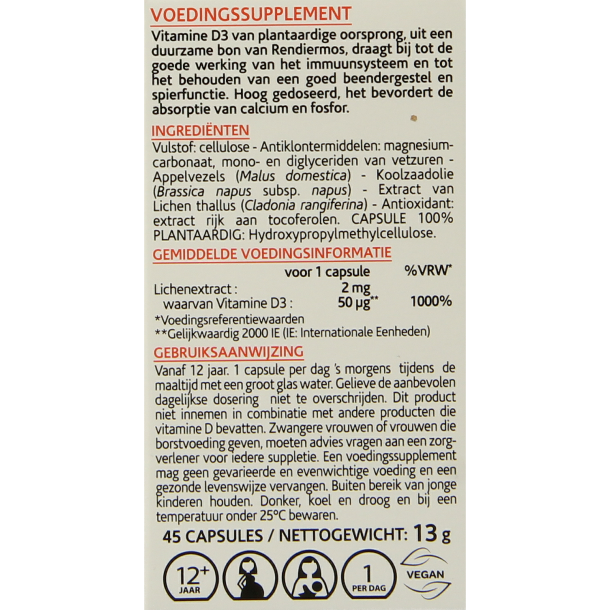Vegan Arkocaps Vitamin D3 2000IU capsules, 45-count, showing the supplement bottle and capsules on a white background.