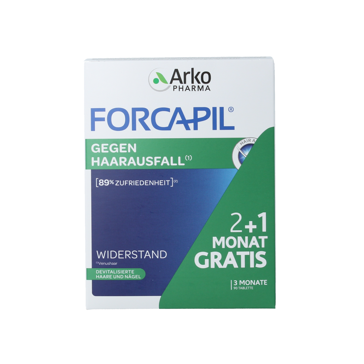Forcapil multi-vitamin tablets for hair loss treatment, 90-count box, natural hair growth supplement from Forcapil.