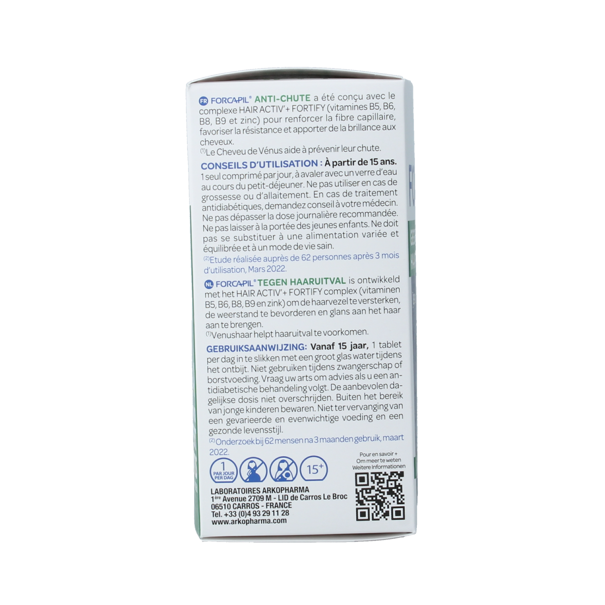 Forcapil multi-vitamin tablets for hair loss prevention, featuring 90 tablets of hair health supplement.