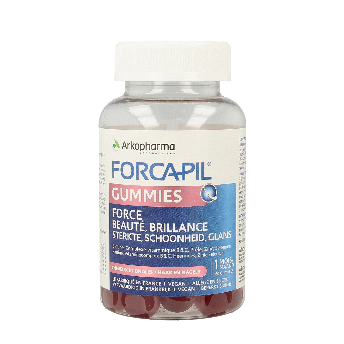 Forcapil Haar en Nagel Gummies, multivitamin supplement for hair and nails, 60 gummies, natural flavor and nutritional benefits