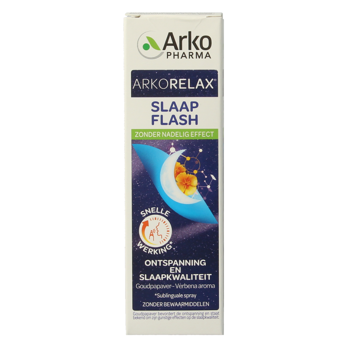 Arkorelax Slaap Flash herbal supplement in a 20ml bottle, natural herbal remedy for sleep support from Arkorelax.