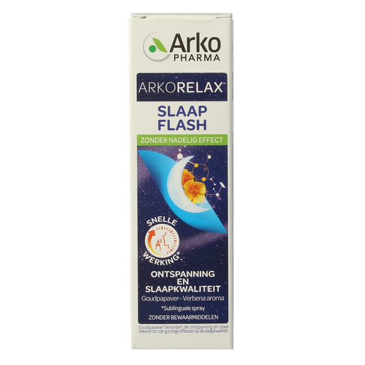 Arkorelax Slaap Flash herbal supplement in a 20ml bottle, natural herbal remedy for sleep support from Arkorelax.