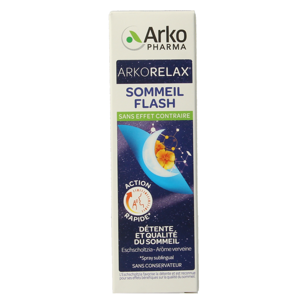 Arkorelax Slaap flash herbal supplement bottle showing 20 ml dropper for sleep support and relaxation.