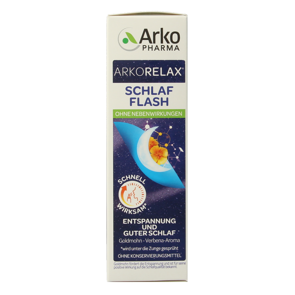 Arkorelax Slaap Flash herbal supplement in 20ml bottle, natural herbal remedy for sleep support, with detailed label view