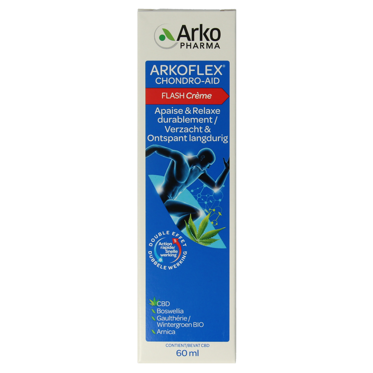 Arkoflex Flash creme 60ml, a body care product by Arkoflex, shown in a sleek white and orange tube.