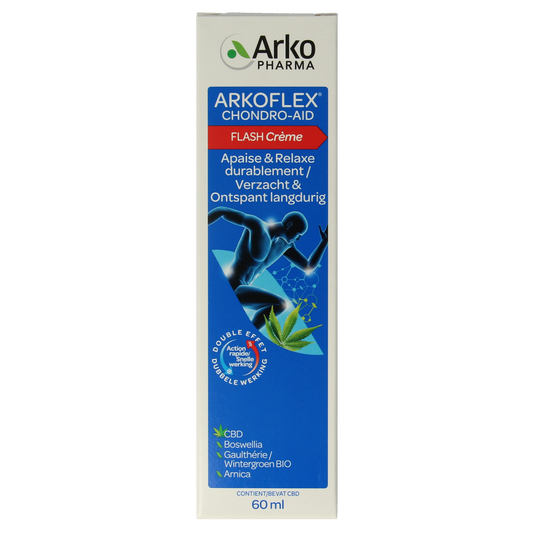 Arkoflex Flash creme 60ml, a body care product by Arkoflex, shown in a sleek white and orange tube.