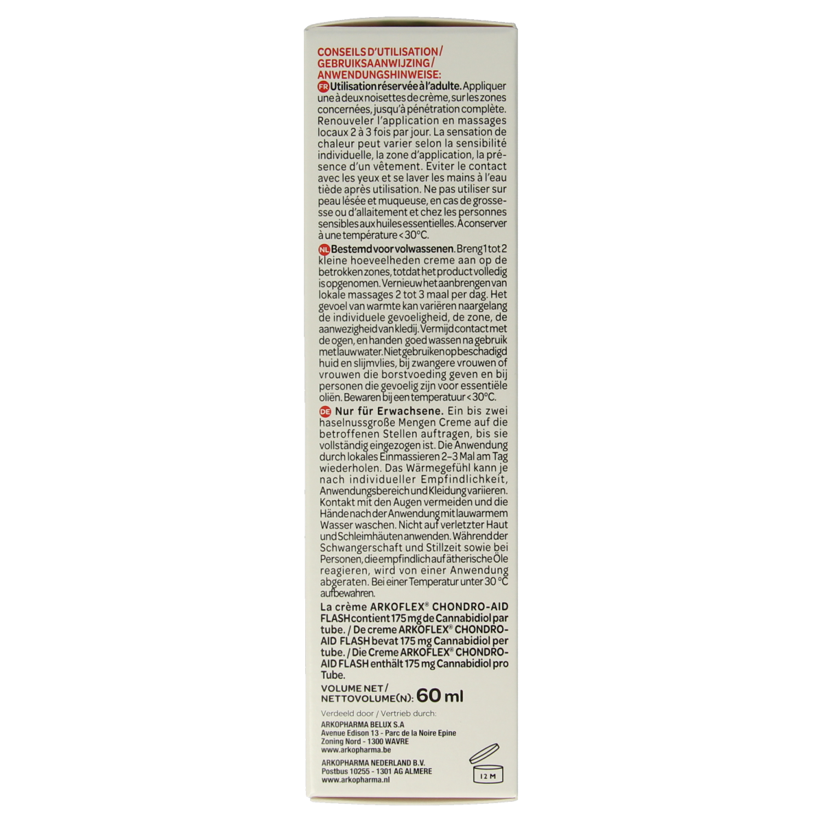 Arkoflex Flash creme 60ml body care product in a white tube with blue and green accents, designed for skin nourishment.