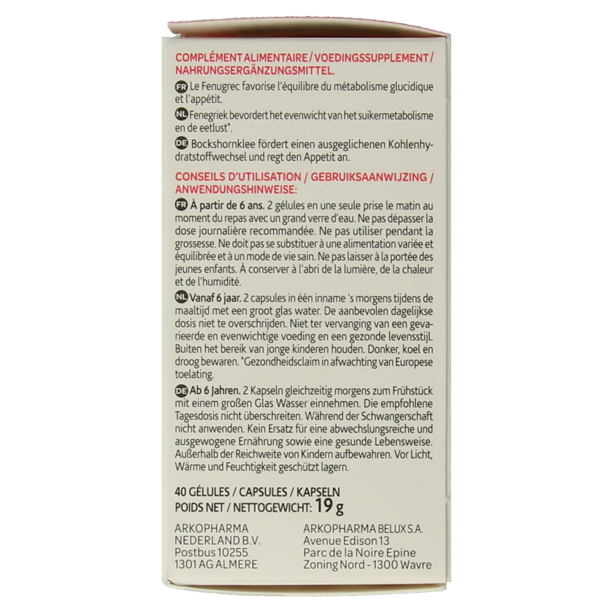 Arkocaps Fenegriek capsules in a blister pack, herbal supplement from Arkocaps for healthy digestion and wellness.