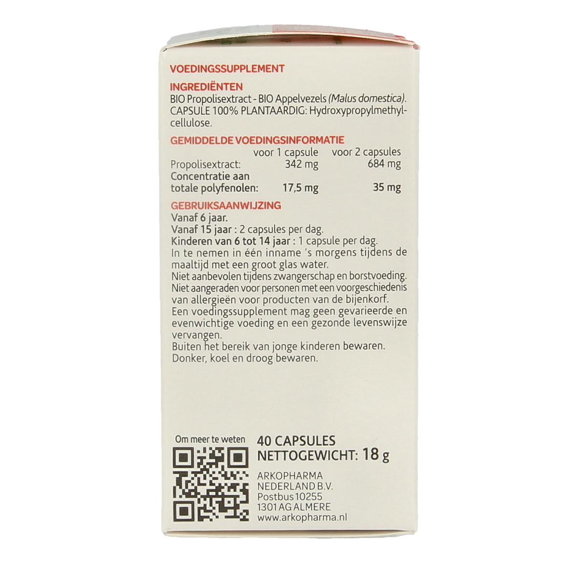 Arkocaps Propolis bio capsules by Arkocaps, showing a bottle of 40 capsules with natural propolis supplement packaging.