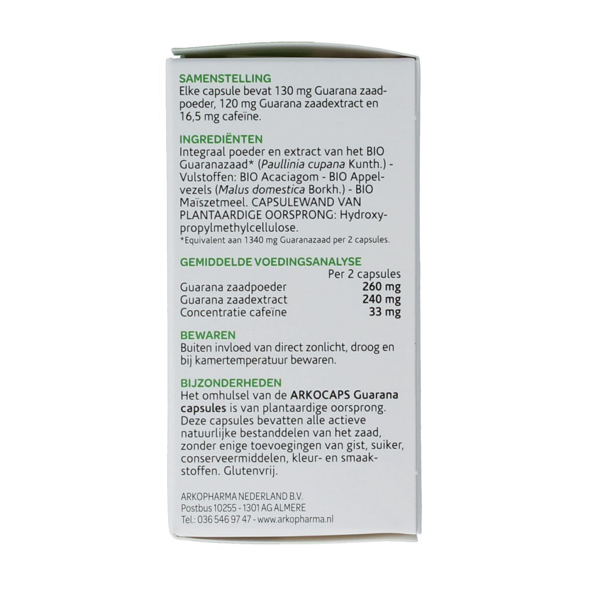 Arkocaps Guarana bio capsules for herbal supplements, showing 40 capsules in a transparent container with label.
