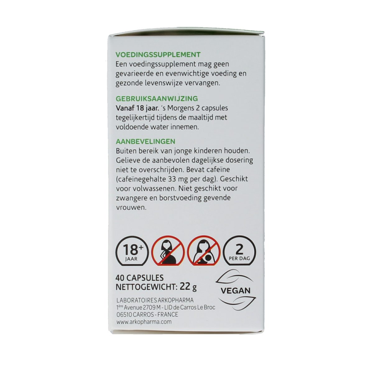Arkocaps Guarana bio capsules in a bottle, natural herbal supplement for energy and focus, by Arkocaps.