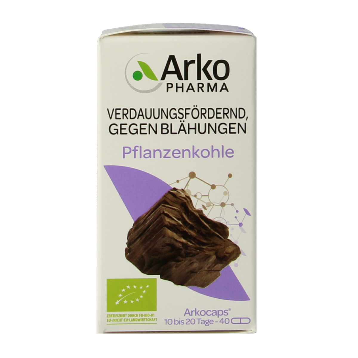 Arkocaps Plantaardige Kool Bio capsules, herbal supplement in a clear container with 40 capsules, natural herbal product from Arkocaps