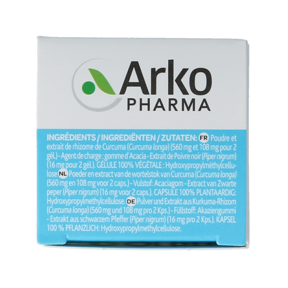 Arkocaps Curcuma capsules in a blister pack, herbal supplement by Arkocaps for supporting health and wellness.
