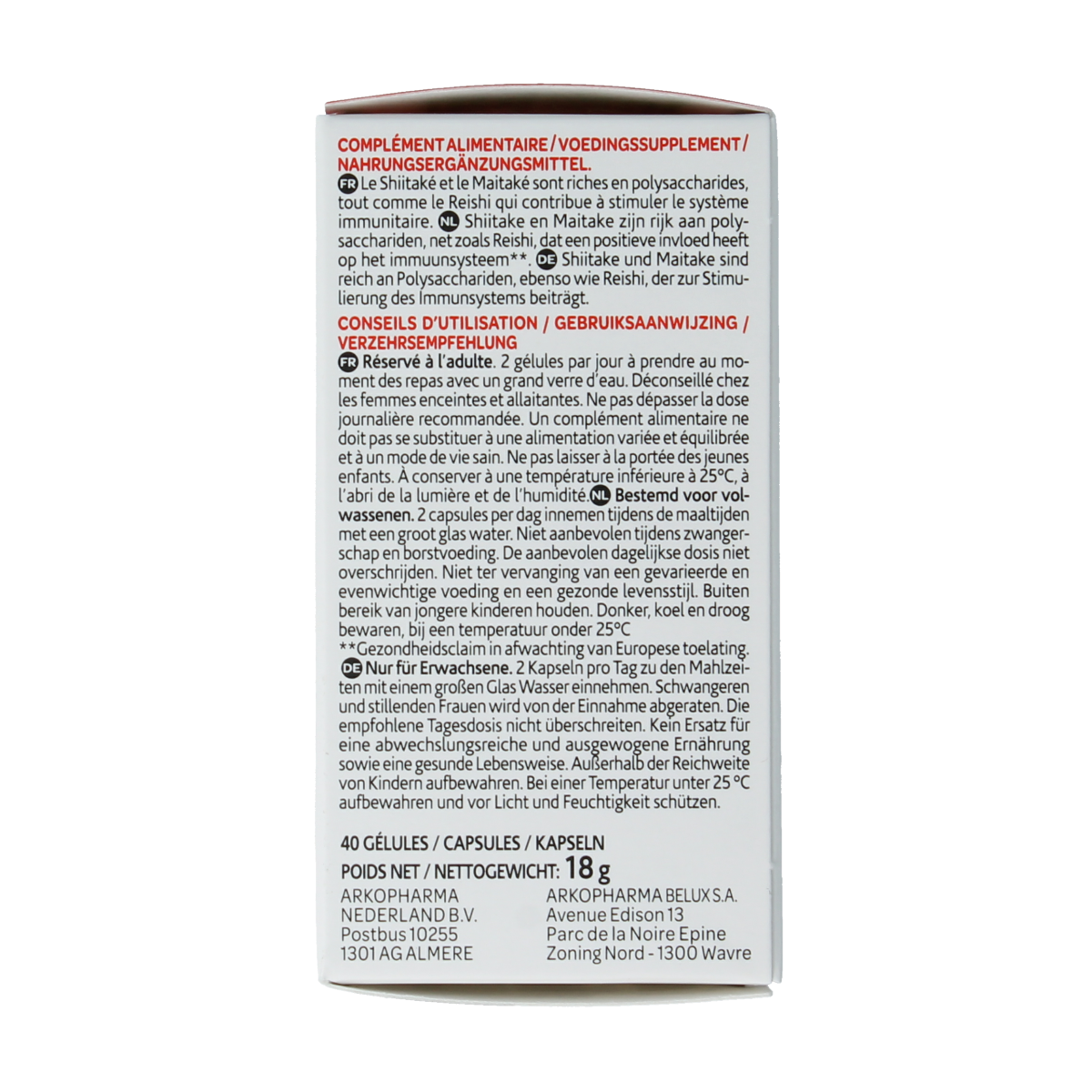 Arkocaps Reishi, Shiitake, Maitake organic mushroom supplement capsules in a jar, herbal product by Arkocaps.