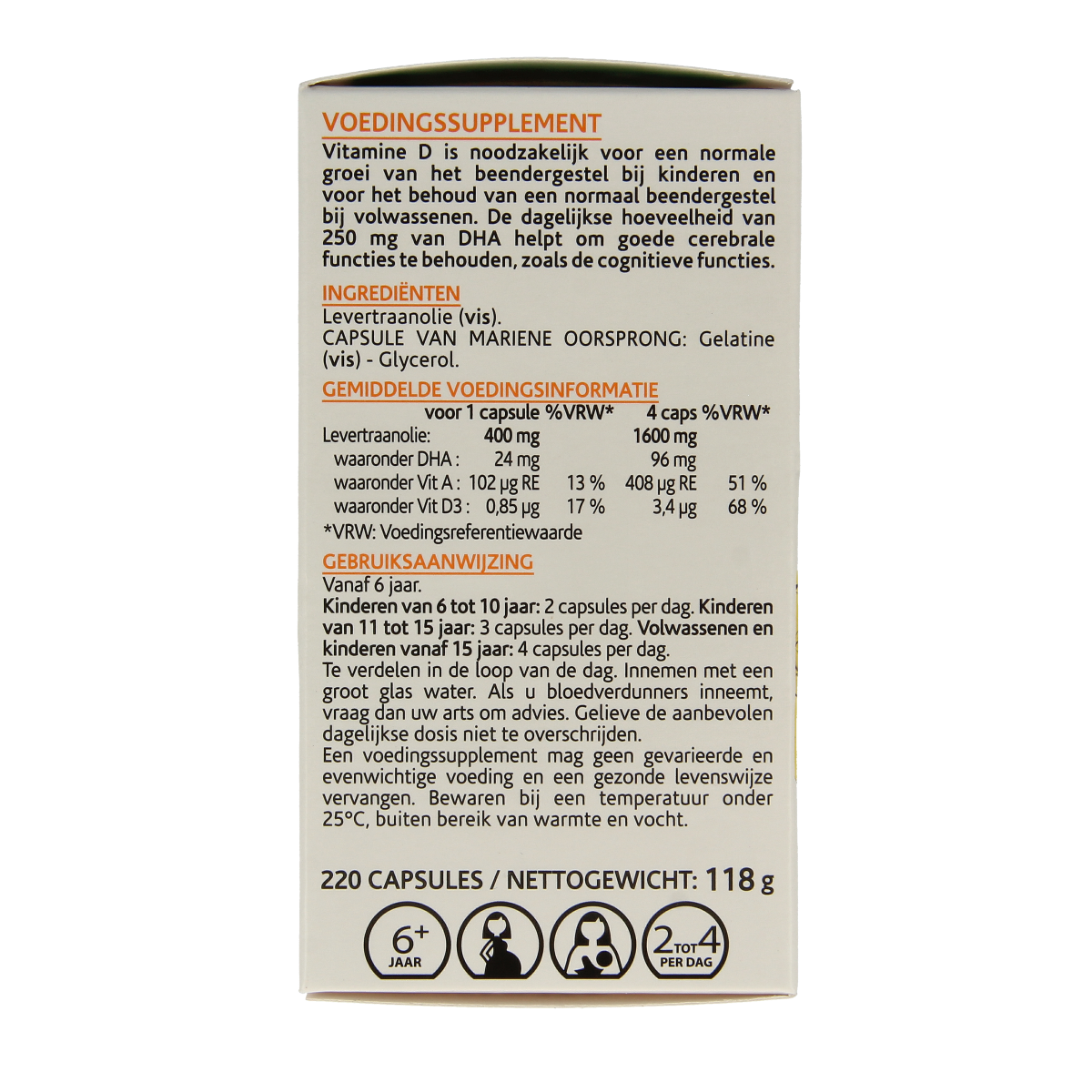 Arkocaps Levertraanolie 220 capsules featuring softgel capsules containing fish oil with omega-3 fatty acids.