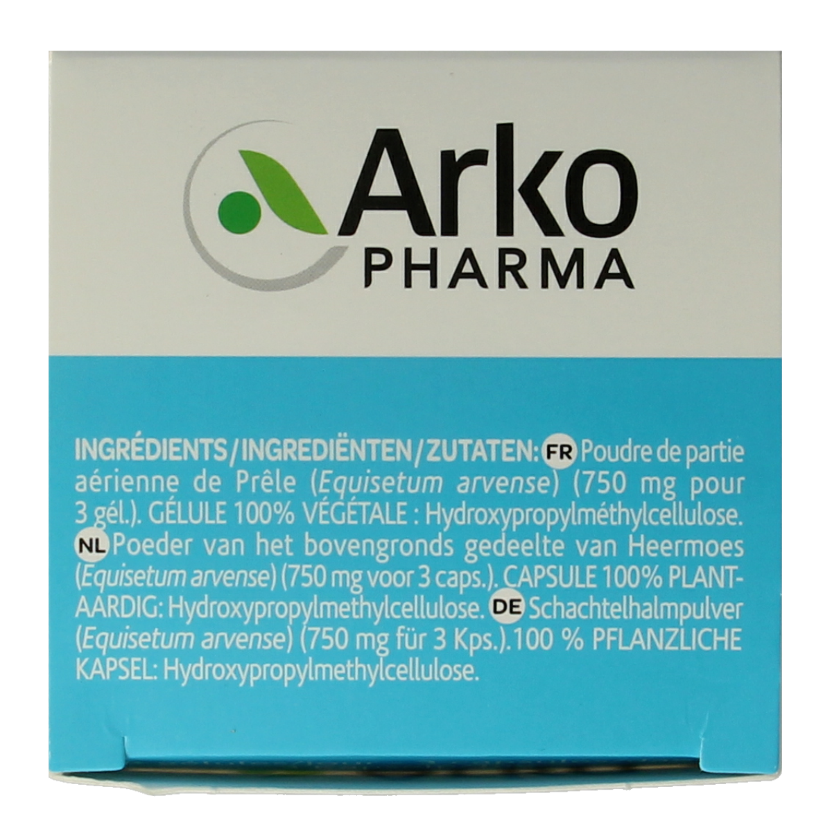 Arkocaps Heermoes herbal capsules in a clear bottle, showing 150 capsules for herbal health supplement by Arkocaps.
